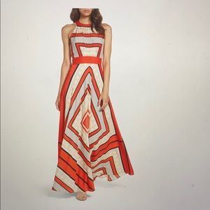 Scarf Print Crepe de Chine Fit & Flare Maxi Dress